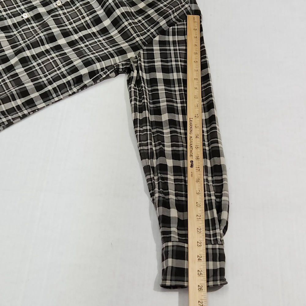 John Varvatos USA Mens Luxury Plaid Shirt Long Sleeve Black White Gray L - Picture 10 of 13